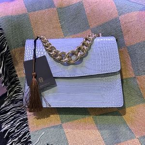 House of Harlow 1960 Blue and Gold Genuine Leather Crossbody